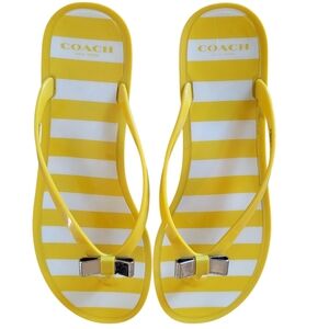 Coach Landon Yellow and White Striped Jelly Flip Flops - Size 9